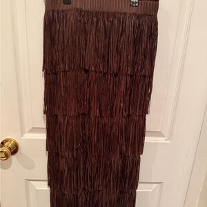 Tiered Fringe Maxi Skirt in Deep Brown